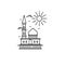 Ramadan Kareem monoline style vector design with the outline of the mosque and pillar