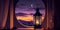 Ramadan Kareem Moon And Arabian Lantern With Blue Sky.Eid Ul Fitr. AI Generative