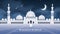 Ramadan kareem mosque. Muslim arabic traditional architecture, islam eid mubarak prayer, iftar night with purple moon