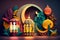 Ramadan Kareem Muslim Holy Month Arabic Lantern Islamic Holiday Design Conceptual Illustration.