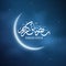 Ramadan Kareem. Religion Holy Month. Hand drawn caligraphy. Bright moon in the starry sky. Light clouds. Arab mysterious night. Co