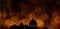 Ramadan kareem religion symbols. Mosques Dome in twilight night with orange bokeh light night dark black background. for eid al-