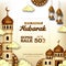 Ramadan kareem sale square banner with 3d luxury golden mosque illustration and lantern fanoos with white background