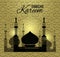 Ramadan Kareem shiny background with mosque silhouette. Greeting card for holy month Ramadan. Ramadan background
