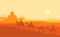 Ramadan kareem sunset illustration. A man ride camel silhouette with sunset mosque