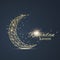 Ramadan Kareem text greetings background. Golden moon made from connected line and dots.Black background with golden