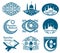 Ramadan kareem vector labels. Vintage badges with arabian islamic calligraphy