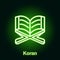 Ramadan koran outline neon icon. Element of Ramadan day illustration icon. Signs and symbols can be used for web, logo, mobile app