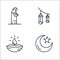 Ramadan line icons. linear set. quality vector line set such as crescent moon, lamp, light