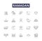 Ramadan line vector icons and signs. Fast, Islam, Prayer, Month, Qur'an, Fasting, Charity, Spiritual outline vector