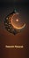 Ramadan Mubarak Banner Design With 3D Render of Hanging Shiny Starry Crescent Moon On Black Background