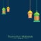 Ramadan Mubarak Concept With Glossy Arabic Lanterns Hang On Blue