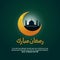 Ramadan mubarak crescent moon and great mosque  illustration. poster background template with text