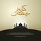 Ramadan mubarak greeting template islamic background  illustration with ramadhan kareem arabic calligraphy and mosque
