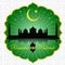 Ramadan Mubarak - moon star lantern and mosque on green and arabic pattern