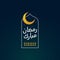 Ramadan mubarak simple logo badge design. Crescent moon and mosque window line frame background illustration