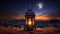 Ramadan Serenity: Arabic Lantern Illuminating the Desert Night. Generative Ai