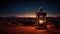 Ramadan Serenity: Arabic Lantern Illuminating the Desert Night. Generative Ai