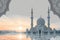 Ramadan setting Gray mosque background for a serene Ramadan atmosphere