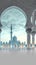 Ramadan setting Gray mosque background for a serene Ramadan atmosphere