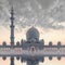 Ramadan setting Gray mosque background for a serene Ramadan atmosphere