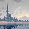 Ramadan setting Gray mosque background for a serene Ramadan atmosphere