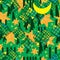 Ramadan six star gold glitter Ketupat silhoutte seamless pattern