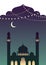 Ramadan themed silhouette of mosque with glowing lights