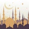Ramadan vector greeting card with silhouette of golden mosque, m