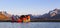 Ramberg village, Lofoten Islands, Norway, Fishing boats in harbor at midnight sun