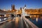 Rambla de Mar over Port Vell in Barcelona at Night