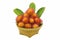 Rambutan Thai fruit in wicker basket isolated.