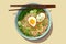 Ramen in a bowl top view. Ramen soup with egg and green onions. Generative AI