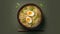 Ramen in a bowl top view. Ramen soup with egg and green onions. Generative AI