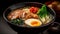 Ramen: A Japanese cuisine, a bowl of steaming broth with umami flavors, adorned with springy noodles