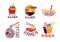 Ramen Meal Cooking Lettering Icons Set. Asian Takeaway Dish Collection of Badges, Labels or Logo for Restaurant