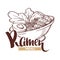 Ramen Menu, vector logo template with bowl full of noodle sketch