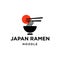 Ramen noodle asian food logo design with chopstick and japan red sun flag restaurant logo