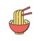 Ramen RGB color icon. Instant noodles in bowl with chopsticks. Traditional japanese soba