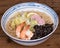 Ramen Shio with fish broth, shrimp, naruto Kamaboko,.black mushrooms, Chinese cabbage
