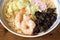 Ramen Shio with fish broth, shrimp, naruto Kamaboko,.black mushrooms, Chinese cabbage