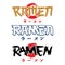 Ramen text logo and japanese calligraphy vector style. Kanji Translation : Ramen. Japanese ramen noodle logo icon.
