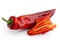 Ramiro sweet pointed pepper isolated on white and two cut pieces