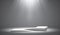 The ramp of the podium, pedestal or platform is illuminated by spotlights on a gray background. Scene with picturesque