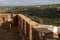 Rampart stone walls of the Castelo de Silves Silves Castle in Portugal, overlooking the city
