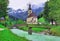 Ramsau church and river in Germany Alps