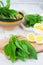 Ramson and boiled eggs. Set for spring salad