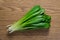 Ramson bunch on wooden background. Bear garlic.