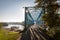 Randers, Denmark - October 2018: Blue bridge over Gudenaa in Randers on a sunny day.