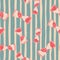 Random bright pink hourglass shapes seamless doodle pattern. Blue and pink striped background